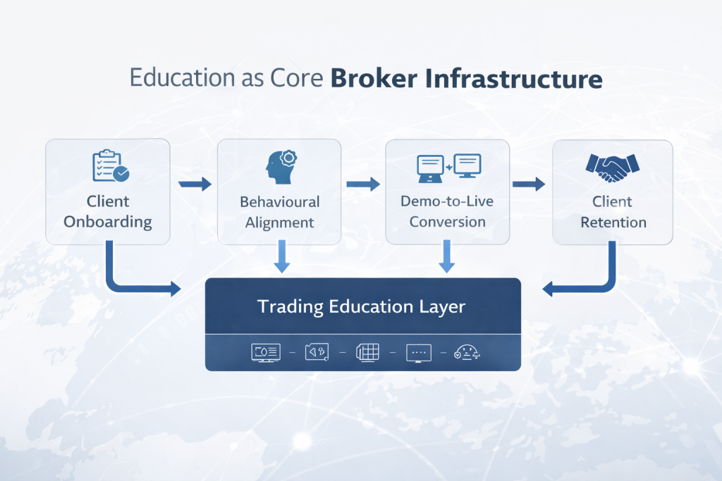 Broker trading education as core client lifecycle infrastructure